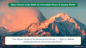 Short verses in the bible for immediate peace and anxiety relief showing radiant golden sunlight rising over peaceful mountains.