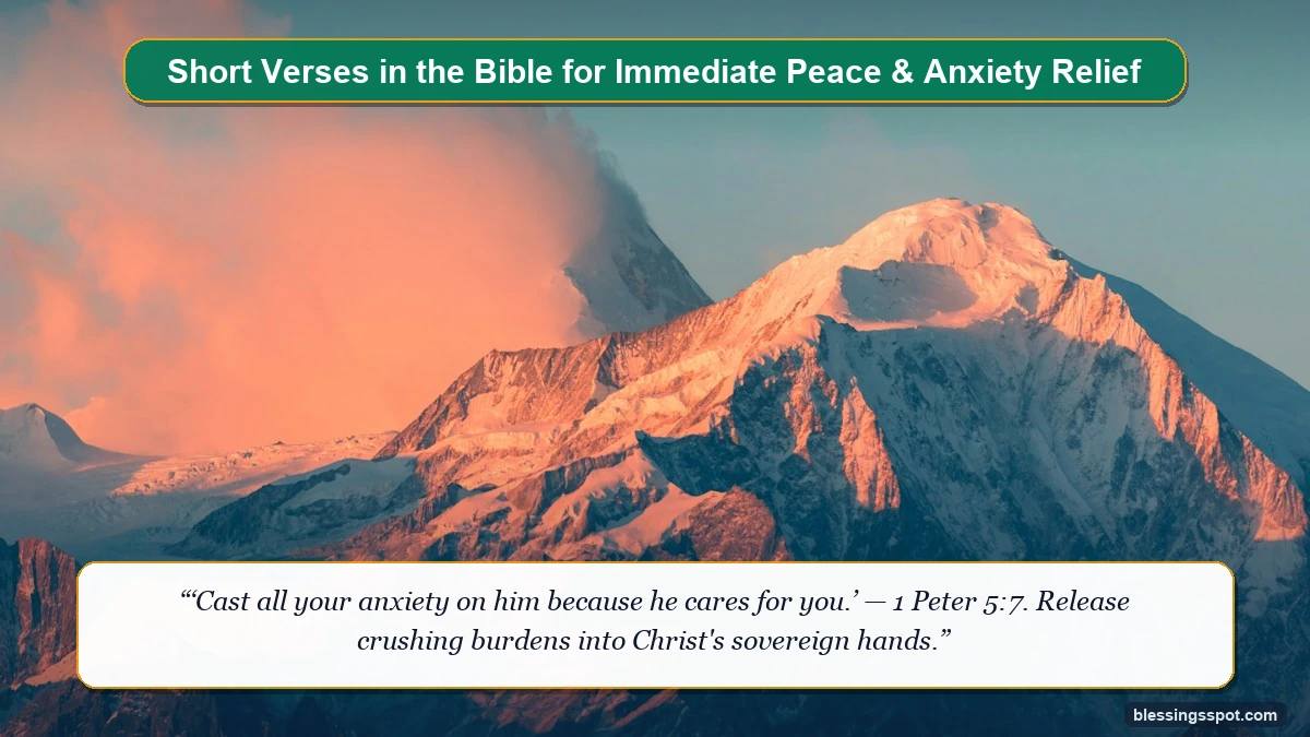 Short verses in the bible for immediate peace and anxiety relief showing radiant golden sunlight rising over peaceful mountains.