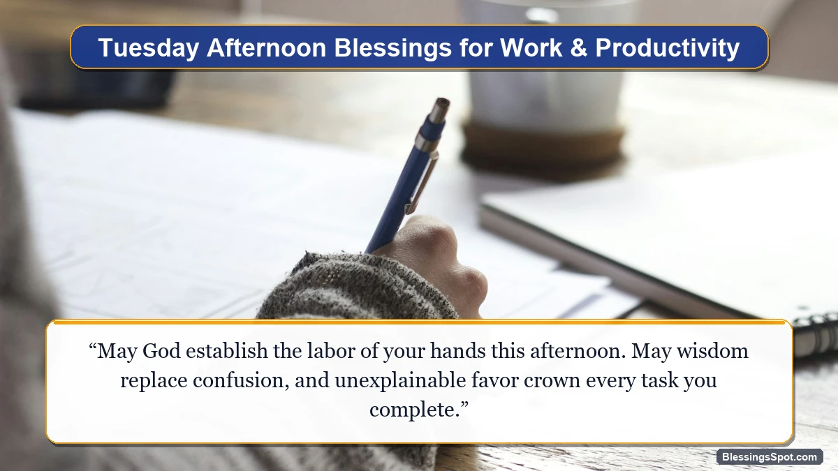 Tuesday afternoon blessings for work and career productivity showing a clean, sunlit office desk.
