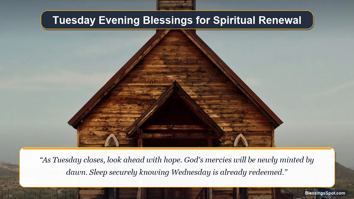 Tuesday evening blessings for spiritual renewal showing a serene country chapel illuminated in twilight.