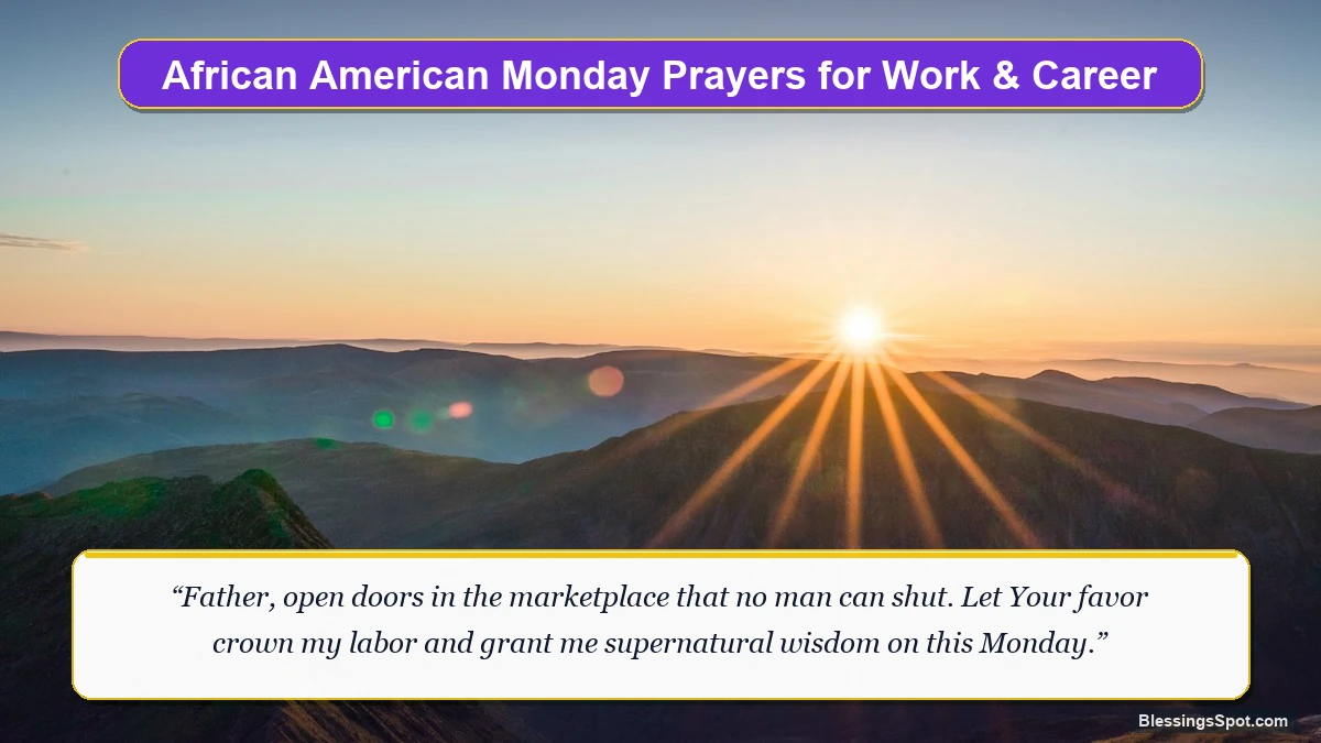 African American Monday prayers for work showing an inspiring golden sunrise over majestic rolling hills.