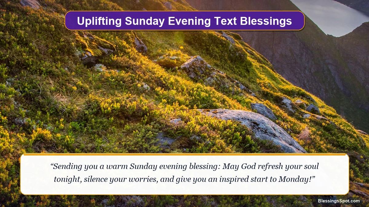 Uplifting Sunday evening blessings images for friends showing golden twilight over majestic mountain summits.