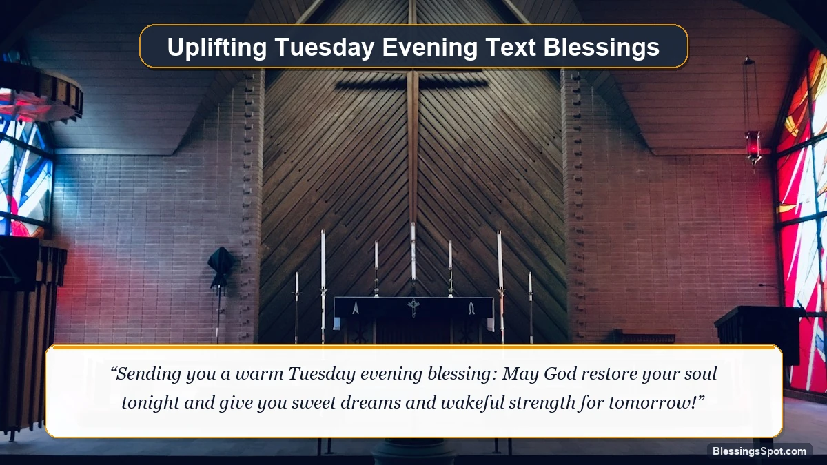 Uplifting Tuesday evening text message blessings showing a warm cozy cottage in peaceful evening ambiance.