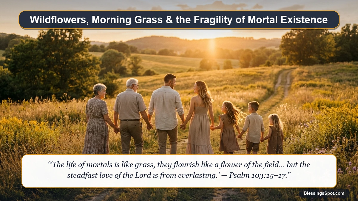 Golden morning sunlight illuminating blooming wildflowers and tender green grass in a peaceful summer meadow.